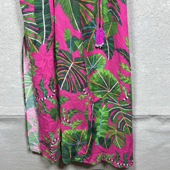 FARM RIO PINK/GREEN LEAVES ASYMMETRIC MIDI VISCOSE DRESS TROPICAL SIZE SMALL - Picture 8 of 15